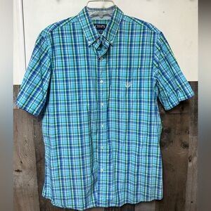 Chaps Men's Green and Blue Checkered Shirt